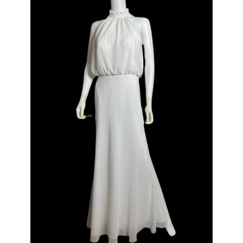 TULLE & CHANTILLY Halter Full Length Tulle Bridesmaid Wedding Gown White Size 4